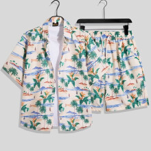 (Style I,3XL)Combinaison chemise et short hawaïen été avec tissu polyester look décontracté été