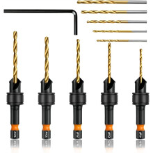 Senkbohrer für Holz, Senkbohrer-Set für die Holzbearbeitung, 4, 6, 8, 10, 12, 1/4 Zoll Spiralbohrer