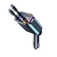 120-W-Autoladegerät, Einziehbarer Zigarettenanzünder-Adapter im Auto, Sternenlichtbeleuchtung, Typ C, 80 cm Ladekabel für Telefon