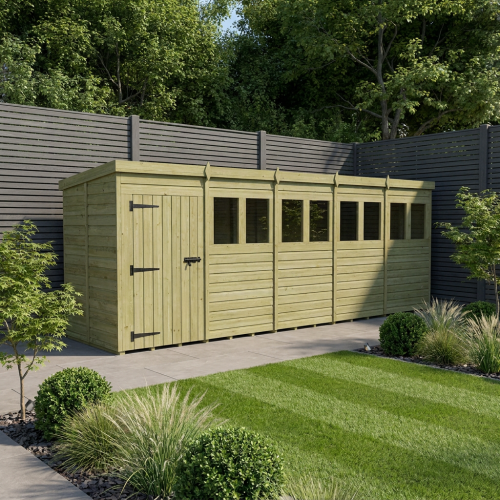 20 x 5 Pent Shed Tanalised (Single Door, With Windows)