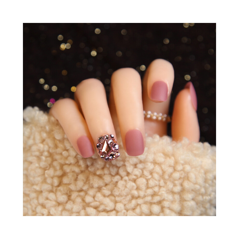 Dcph-Clothing 24Pcs Frosted Matte Fake Nails Wedding Rhinestones