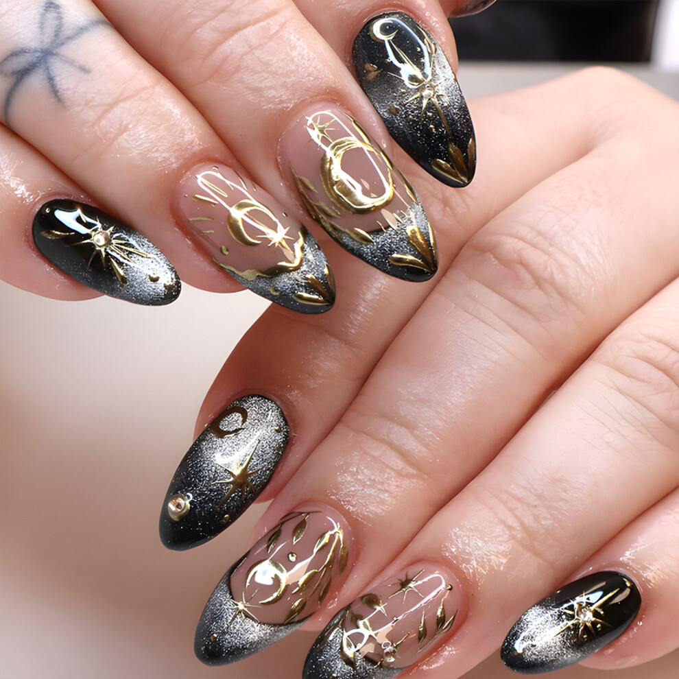 Zhouq-Outdoors 3D Holographic Star Moon False Nails - 24Pcs