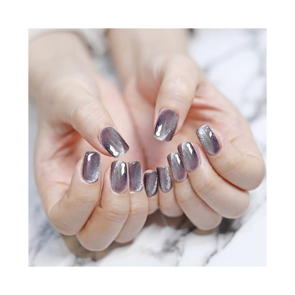 Hue-Grain 24Pcs Purple Gray Fake Nails, Glue-On & Removable