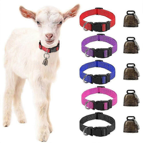 5-Pack Adjustable Livestock Collars with Bells for Goats, Sheep, Cattle