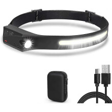 Headlamp, Super Bright 350 Lumens 6-mode Sensor Headlight, Usb Rechargeable Ipx6 Waterproof Adjustable Cob Headlamp, For Camping Fishin