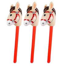 Confezione da 3 bastoni gonfiabili a forma di testa di cavallo da cowgirl, palloncini in PVC rossi, giocattoli da esterno