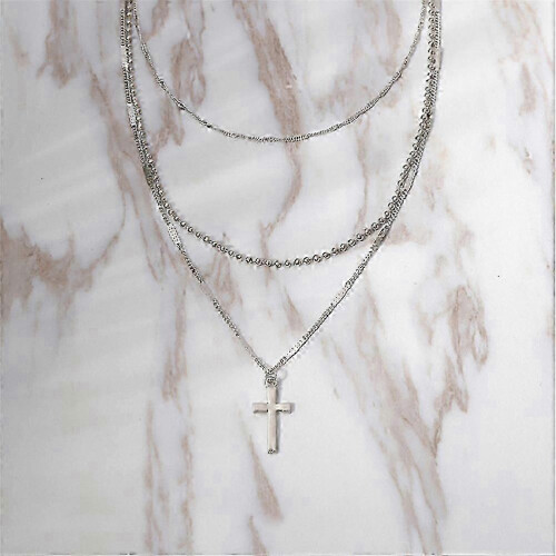 Collier pendentif croix multicouche en alliage d'argent 1