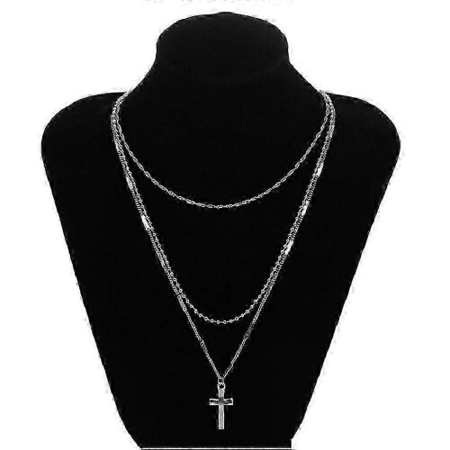Collier pendentif croix multicouche en alliage d'argent 2