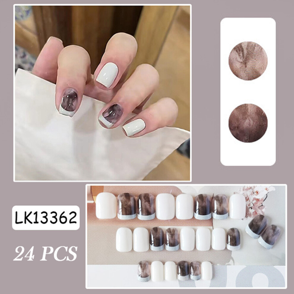 Zhouq-Outdoors (Jelly Glue Model) 24Pcs Marble Print False Nails For Party