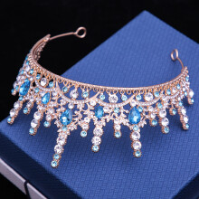 (Lake Blue) Rhinestone Wedding Crown for Masquerade & Cosplay