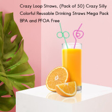 Crazy Loop Straws, (Packung mit 50) Verrueckt Dumm Bunte Mehrweg-Trinkhalme Mega Pack BPA und PFOA-frei
