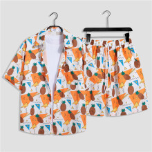 (Style C,XL)Camisa y Pantalones Cortos Hawaianos de Verano Combinado con Tela de Poliéster Look Informal de Verano