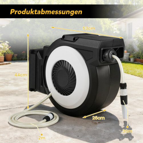 Uitschuifbare tuinslanghaspel, 30 meter slang, wandmontageset