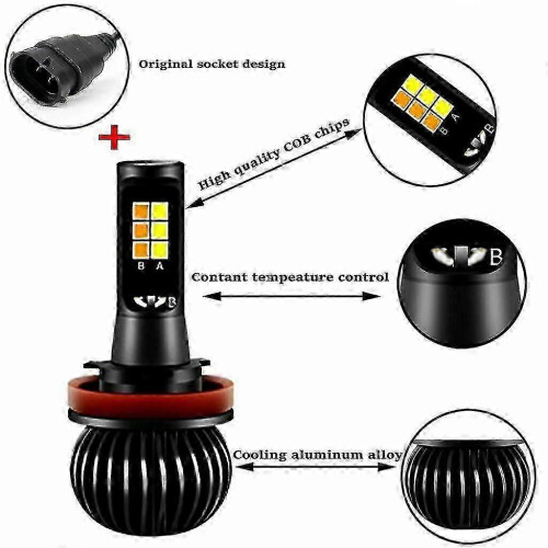 2X H8 H11 Λαμπτήρες ομίχλης LED COB διπλής χρωματικής εναλλαγής, λευκού κεχρ 2