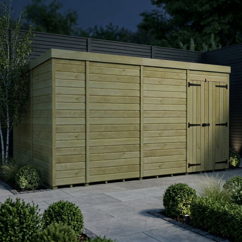 14 x 9 Pent Shed Tanalised (Double Door, No Windows) 2