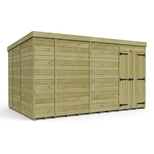 14 x 9 Pent Shed Tanalised (Double Door, No Windows) 1