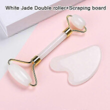 Rolo de jade e placa de gua sha para massagem facial, cuidado antienvelhecimento e modelação do rosto