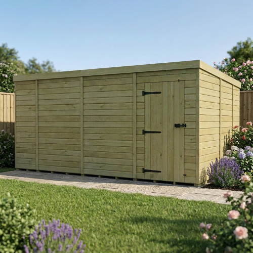 14 x 9 Pent Shed Tanalised (Single Door, No Windows)