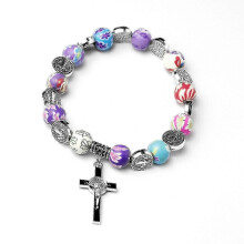 Katolskt för kors rosenkransarmband med färgglada kristallpärlor armband rosenkranspärlarmband religiösa smycken för kvi
