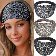 3-delat set med eleganta blommiga pärlprydda breda pannband för kvinnor - Snygga håraccessoarer för en avslappnad look