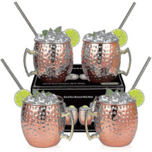 Miseczki do golenia, kubki z miedzi Moscow Mule - zestaw 4-H, kubki z czystej, litej miedzi, 16 uncji, zestaw prezentowy