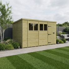 14 x 9 Pent Shed Tanalised (Single Door, With Windows)
