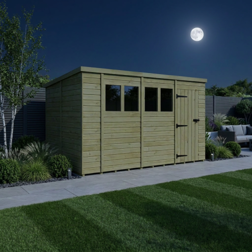 14 x 9 Pent Shed Tanalised (Single Door, With Windows) 2