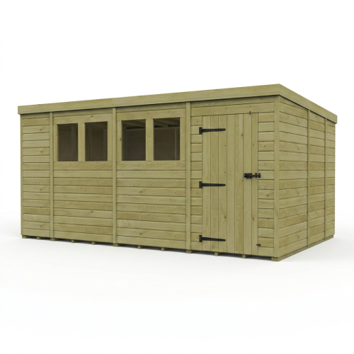 14 x 9 Pent Shed Tanalised (Single Door, With Windows) 1