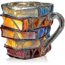 Cană de carte pictată, cană de cafea cu cărți din sticlă colorată lucrată manual, cadouri unice de cafea în formă