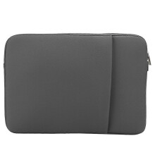 Geantă subțire pentru laptop de 14 inch, tip plic, rezistentă la șocuri, cu buzunar, gri deschis
