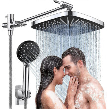 Rain Shower Head with 5 Settings High Pressure Handheld Spray, Adjustable Extension Arm, Chrome Dual Shower Head Combo with 70 Hose.
