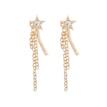 1 Pair Star Stick Shape Stud Earrings Metal Chain Tassel Women Drop Earrings Piercing Drop Earrings