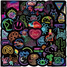 50 Pcs Colorful Neon Light Stickers for Water Bottle Laptop Skateboard Luggage Guitar Car Motorcycle Bike Vinyl Waterproof Neon Light Sticker Pack Sui