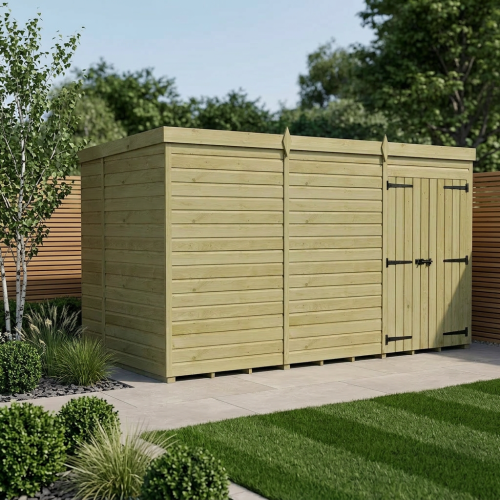 12 x 10 Pent Shed Tanalised (Double Door, No Windows)
