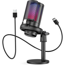 Gaming USB Microphone with Bracket Computer Desktop Mic RGB Game Conversation Voice Recording Condenser Microphone