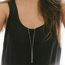 Long Pendant Necklace Silver Bar Necklaces Jewelry Y-Chain Circle Round Necklace for Women and Girls (Silver)