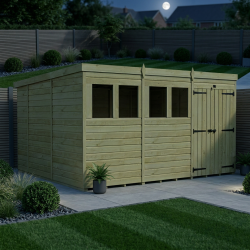 12 x 10 Pent Shed Tanalised (Double Door, With Windows) 2