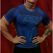 (M, BLUE) Men T-Shirt Breathable and Tight-Fitting Top Muscle Sports Fitness Top
