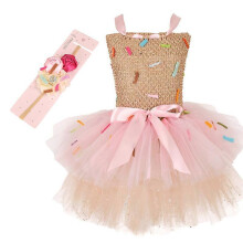 (12-18M) Girls' gauze candy puffy skirt birthday party dress set gift
