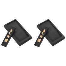 2 Set 4 Inch Chinese Calligraphy Ink Stone with Ink Stick, Rectangle Ink Stone Tray for Traditional Calligraphy Practice