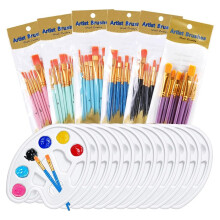 72 Pcs Paint Brushes Palette Set, 60 Paint Brushes and 12 Paint Palette Tray, Professional Artist Painting Set