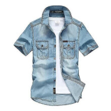 (XL, light blue) Men's Short Sleeve Denim Work Shirt