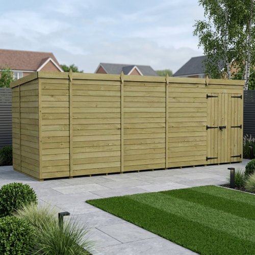 18 x 6 Pent Shed Tanalised (Double Door, No Windows)