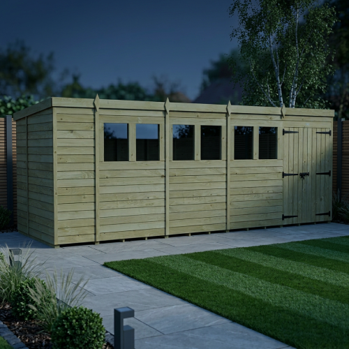 18 x 6 Pent Shed Tanalised (Double Door, With Windows) 2