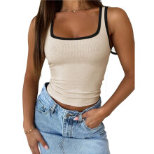 Damen Sommer Tank Tops mit Eckigem Ausschnitt, Gerippt, Schmal Geschnitten, Spaghettiträger, Aprikose M