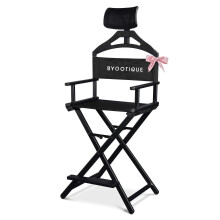 Tall Folding Makeup Artist Chair with Adjustable Headrest for Salon Wedding and Events Black