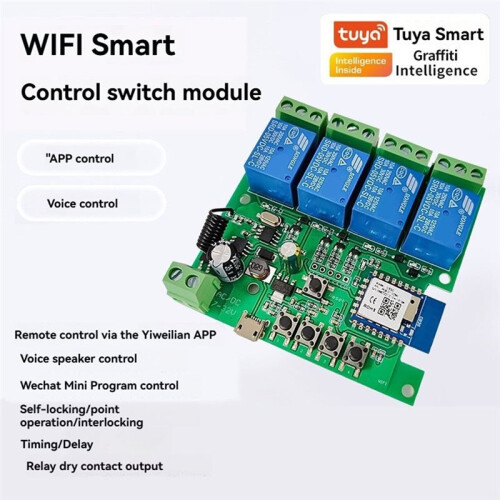 4CH Tuya   WiFi Relay Module DC7-32V Motor Module +RF433 Remote Control for Garage Door Opener 1