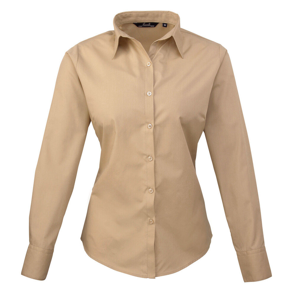 Premier (12, Khaki) Womens/Ladies Poplin Long-Sleeved Blouse