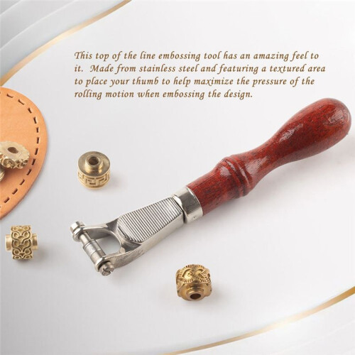 Large Leather Embossed Wheel Handle Leather Roller Wood Handle DIY Handmade Leather Embossed Tool Manual Tool 1