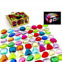 (64pcs gems) Plastic Gems Treasure Box Captain Pirate Party Pirate TreasureChest Child Organizer Chest Toy Gifts For Kid Birthday Play Decor